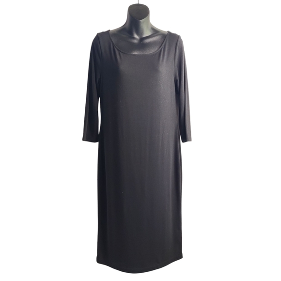 Gap Dress Womens Black Round Neck 3/4 Sleeve Midi Classic Stretch Size M NWT - Picture 1 of 9